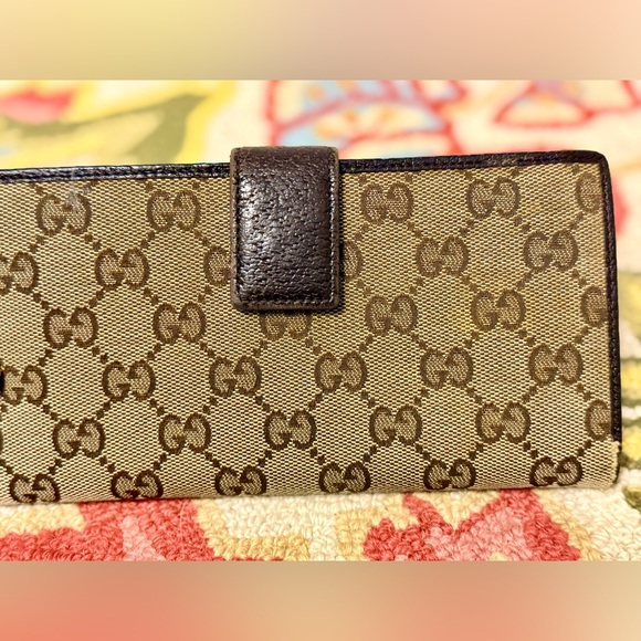 GUCCI Unisex Vintage GG Monogram Brown Leather/Canvas Long Continental Wallet - Picture 5 of 16